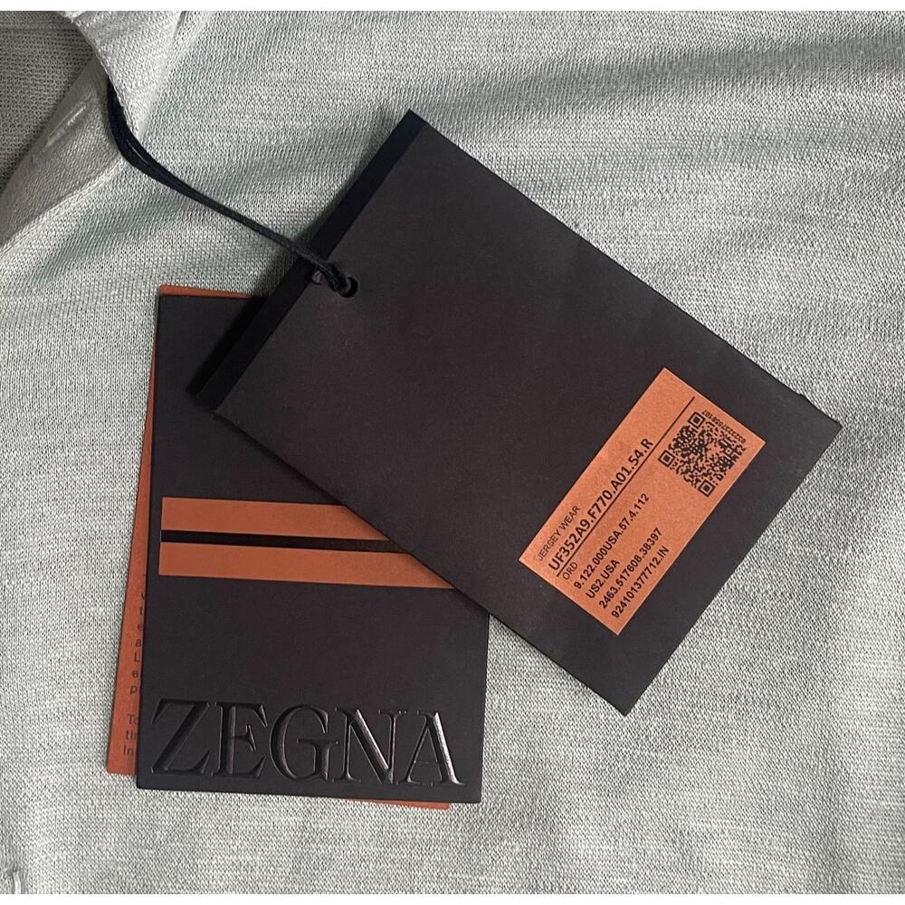 $1,250 NWT Ermenegildo Zegna Oasi Lino Polo Shirt Green Linen Luxury Italy XL - Picture 5 of 6